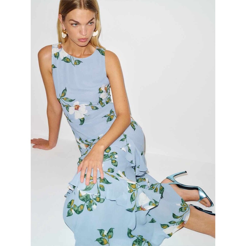 NEW Reformation Magnus Dress louisiana Light Blue Floral Tiered maxi Dress, XS - Picture 3 of 13